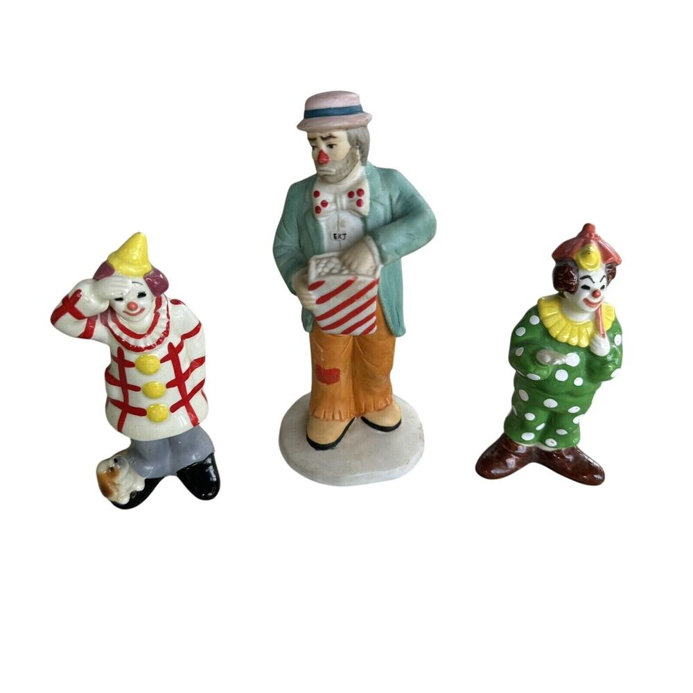 2 QUON QUON QQ & 1 Flambro Circus Clown 1980s Ceramic Figurines READ - LN